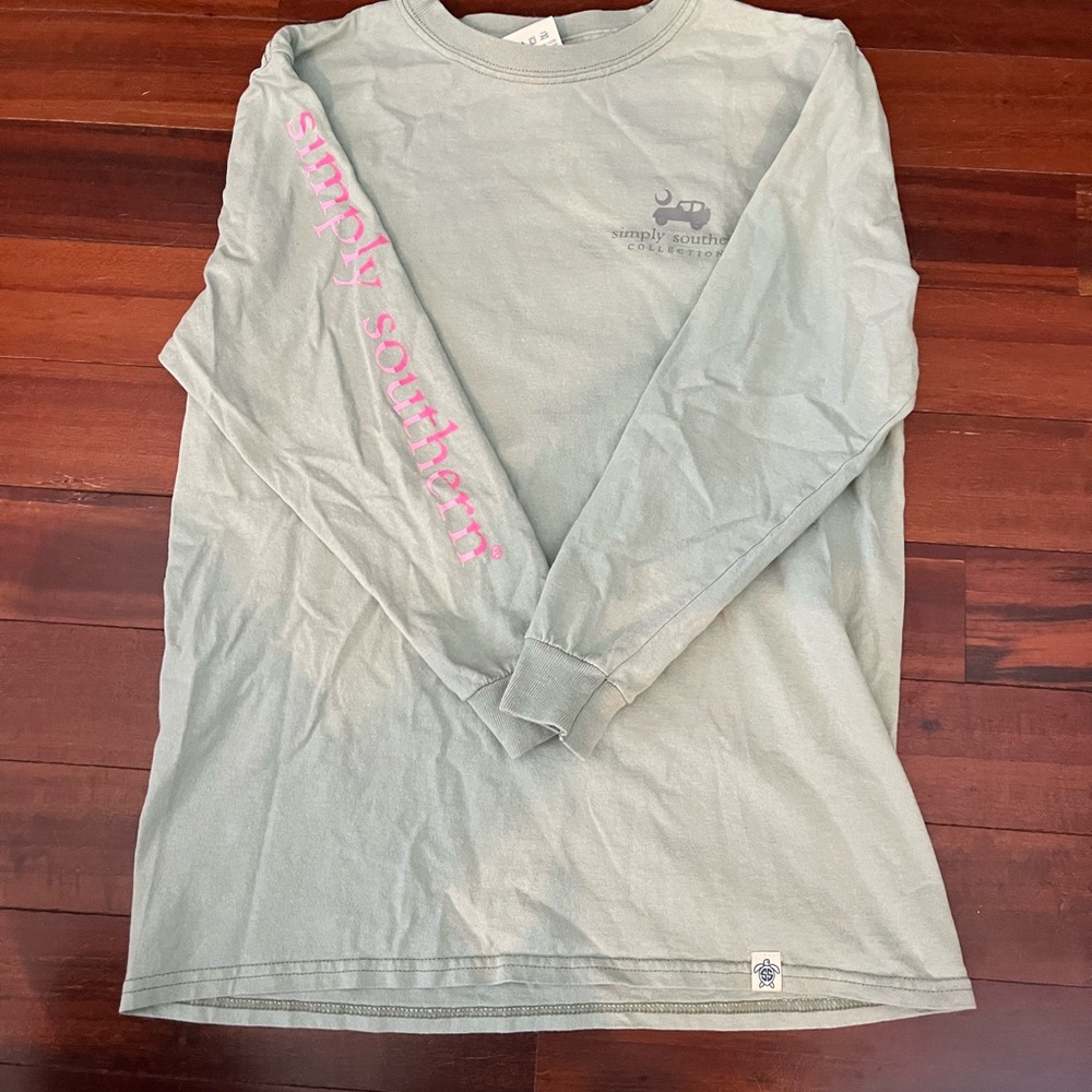 Simply Southern Kids Long Sleeve Tee - Light Green with Pink Logo
